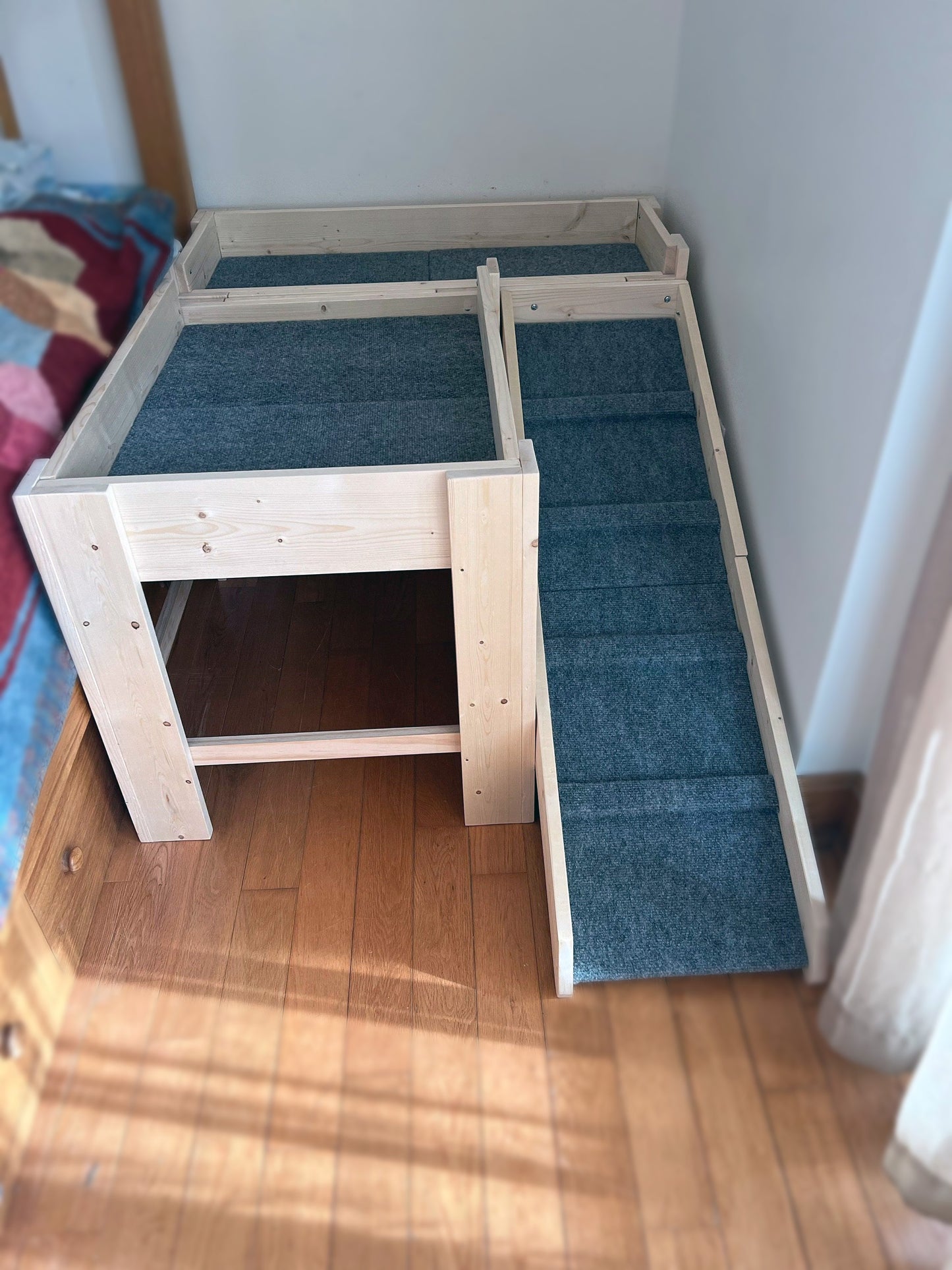 "Archer" Unfinished Dog Bed Platform Switchback with Front Ramp for Your Dog Bed