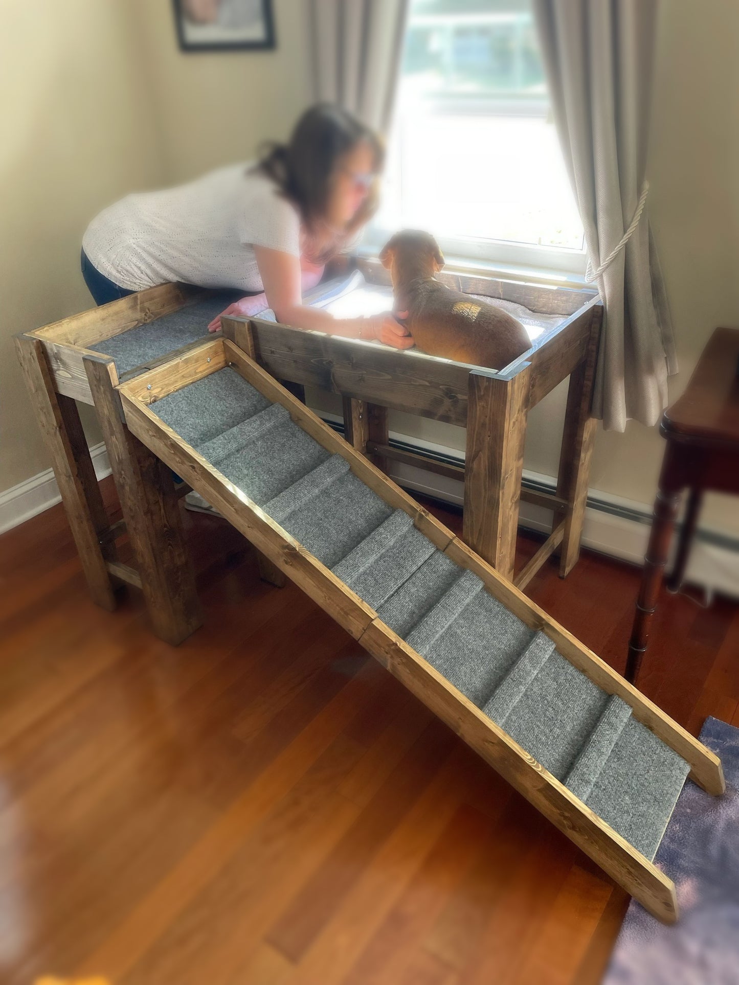 Unfinished Furniture--The "Archer"  Dog Bed Platform with Front Ramp for Your Dog Bed,  Window Perch Apartment Dog The ORIGINAL