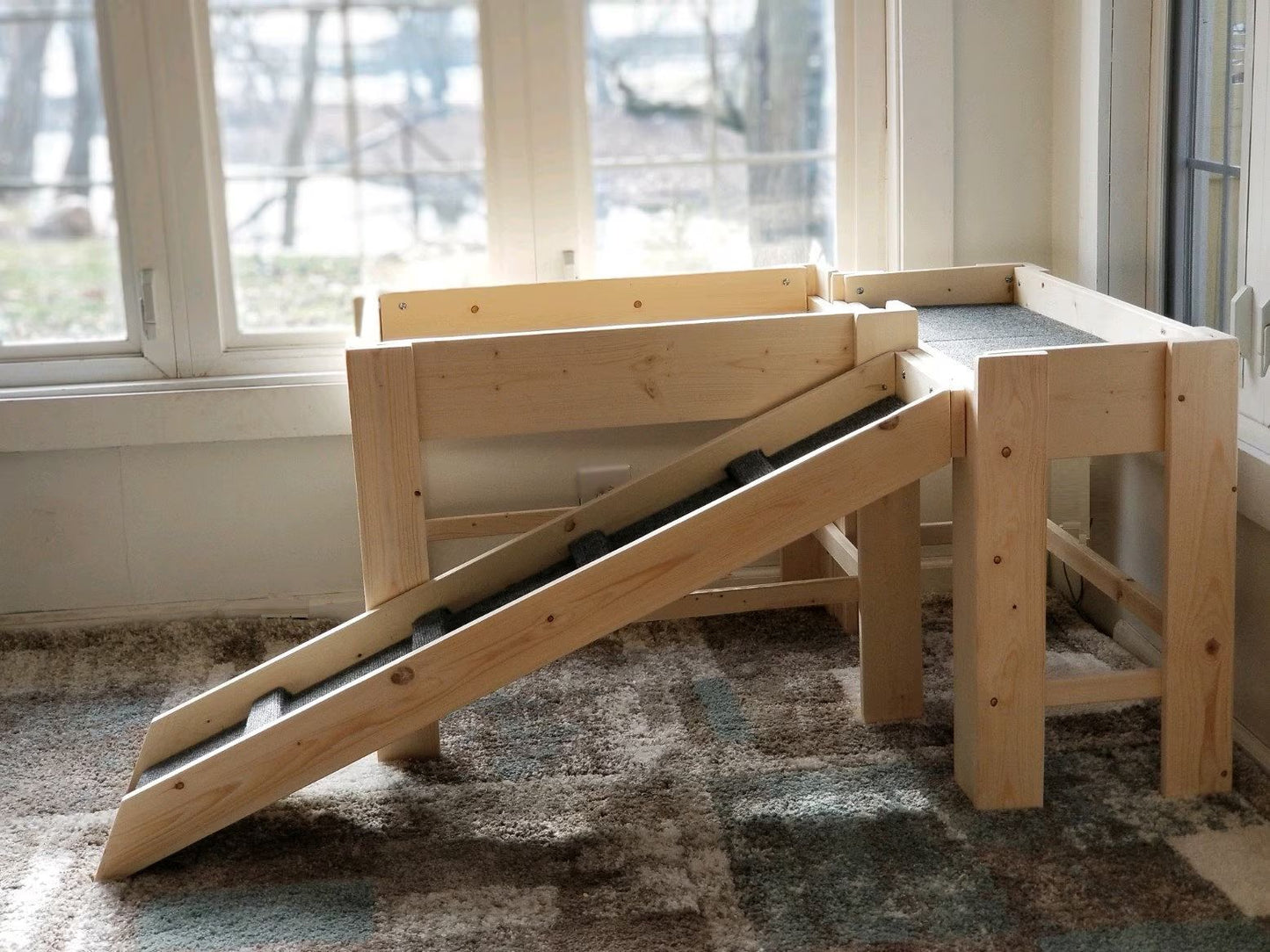 Unfinished Furniture--The "Archer"  Dog Bed Platform with Front Ramp for Your Dog Bed,  Window Perch Apartment Dog The ORIGINAL