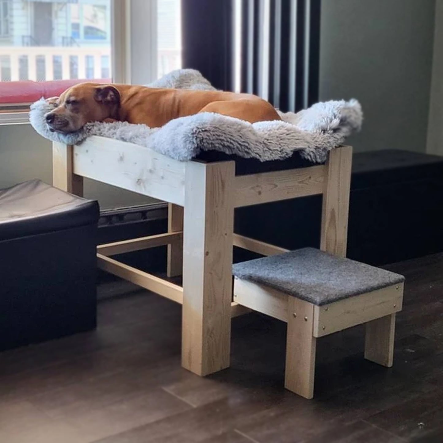 "Max" Average Size Unfinished Wood Dog Bed Platform with Step
